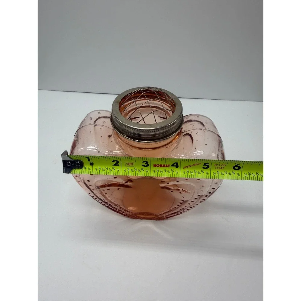 Vintage Pink Glass Heart Floral Frog Vase Embossed Hobnail Romantic Decor 6in
